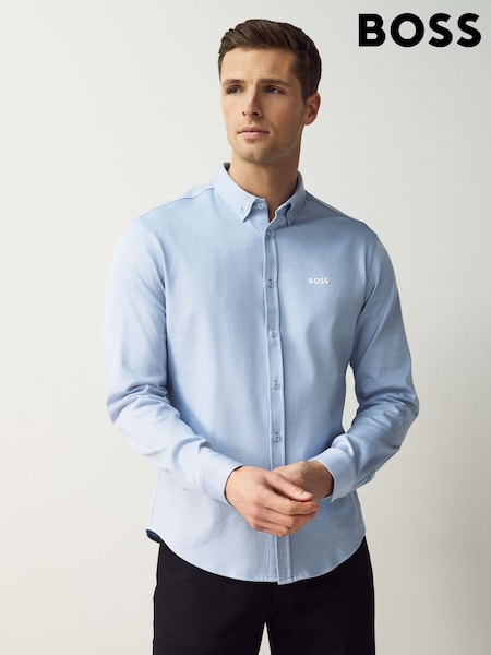 BOSS Light Blue Motion Jersey Stretch Oxford 100% Cotton Shirt (AN2098) | R$ 1,175