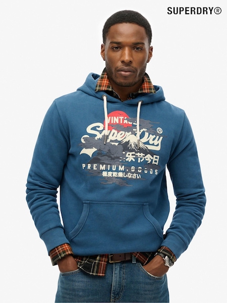 Superdry Blue Tokyo Vintage Logo Graphic Hoodie (AN2113) | 297 QAR