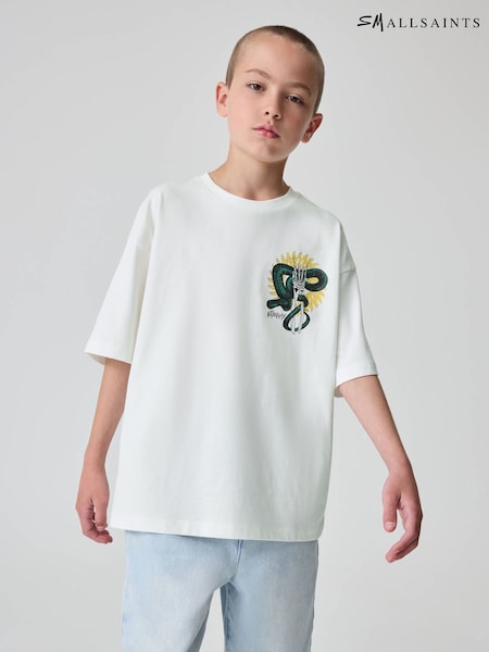 White/Krait - Tricou SmALLSAINTS pentru băieți, supradimensionat, cu grafică și guler rotund (AN2135) | 164 LEI - 194 LEI