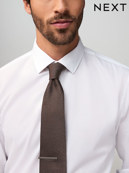 Neutral Textured Tie with Tie Clip (AN2141) | 69 QAR