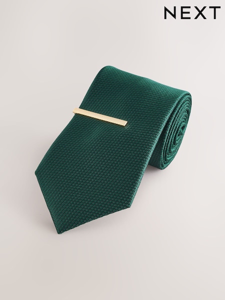 Green Textured Tie with Tie Clip (AN2143) | €15