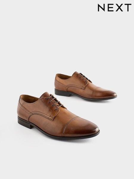 Tan Brown Wide Fit Leather Derby Toe Cap Shoes (AN2172) | R$ 525
