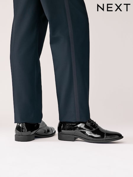 Black Wide Fit Patent Oxford Toe Cap Shoes (AN2175) | €41
