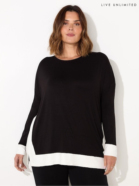 Live Unlimited Black and White Curve Jersey Contrast Top (AN2183) | €34