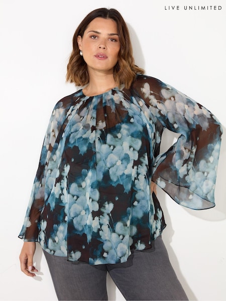 Live Unlimited Blue Floral Crinkle Chiffon Blouse (AN2197) | €43.50