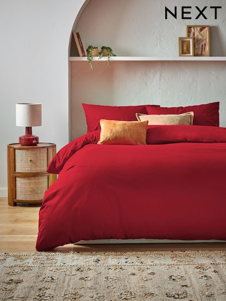 Red Cotton Rich Plain Duvet Cover and Pillowcase Set (AN2200) | R$ 175 - R$ 440