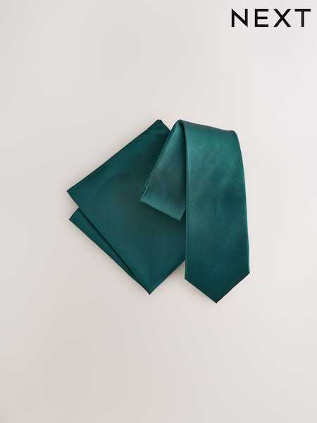 Forest Green Silk Tie And Pocket Square Set (AN2276) | €30