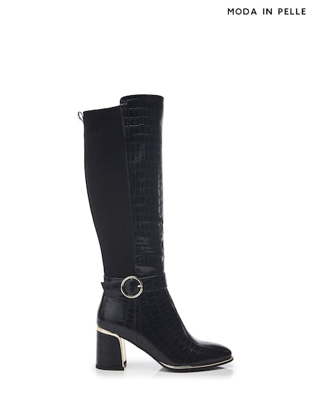 Moda in Pelle Shantel Black Long Boots With Trim And Metal Heel (AN2280) | €108