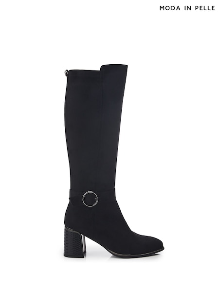 Moda in Pelle Shantel Long Black Boots With Trim And Metal Heel (AN2300) | AED521