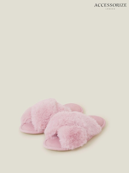 Accessorize Luxe Cross Strap Faux Fur Slippers (AN2322) | € 18