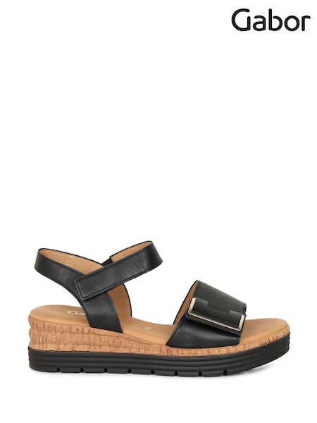 Gabor Shout Leather Wedge Black Sandals (AN2349) | 636 SAR
