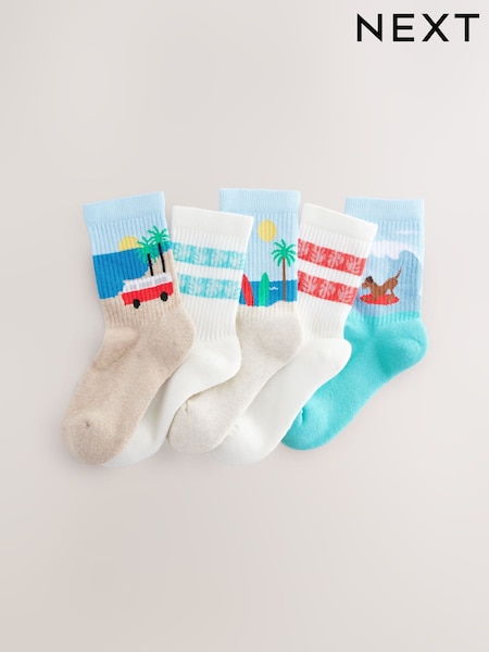 Kesäinen rantamaisema - Cushioned Footbed Cotton Rich Ribbed Tipped Socks 5 Pack (AN2371) | €12 - €17