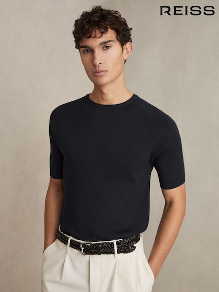 Reiss Navy Amigo Ribbed Knit Crew T-Shirt (AN2394) | €149