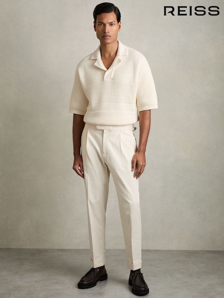 Reiss Off White Gentry Cotton Textured-Knit Polo Shirt (AN2399) | 1,029 QAR
