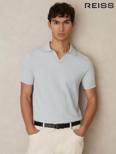Reiss Soft Blue/White Lancaster Open-Collar Textured Polo Shirt (AN2406) | €167