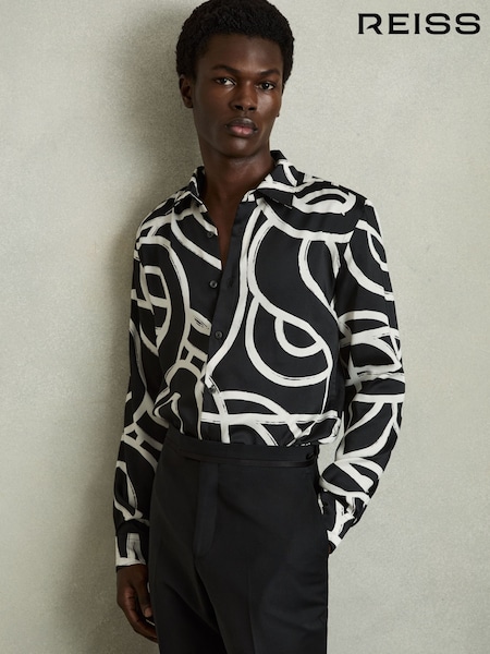Reiss Black/White Picarli Abstract Painted Print Shirt (AN2410) | €145