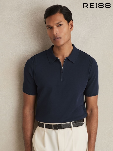 Reiss Navy Berkley Cotton Half-Zip Knitted Polo Shirt (AN2417) | AED706