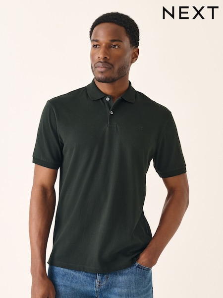 لون أخضر زيتوني - تلبيس ضيق - Short Sleeve Pique Polo Shirt (AN2437) | ‏79 د.إ.‏
