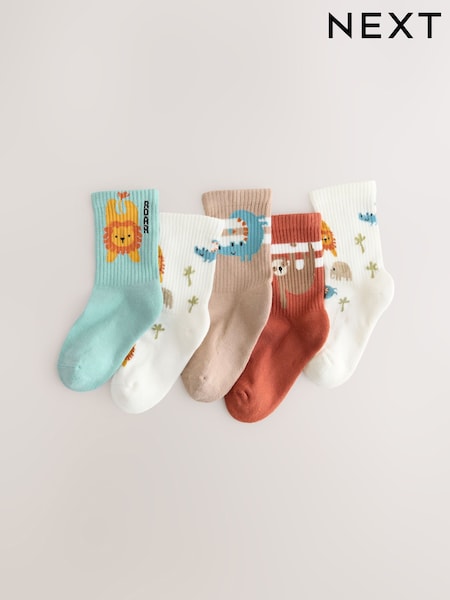 Teal/Brown Safari Animals Print Rich Socks 5 Pack (AN2443) | Rp 252,000 - Rp 288,000