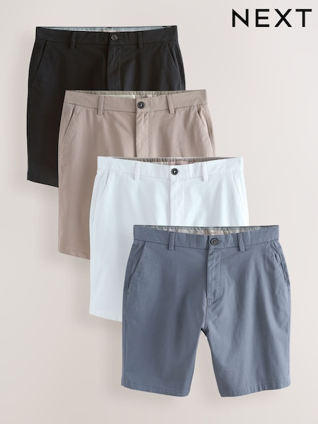 Black/Vintage Blue/ White/ Mushroom Straight Fit Stretch Chino Shorts 4 Pack (AN2444) | AED315
