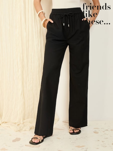 Friends Like These Black Petite Wide Leg Linen Blend Trousers (AN2451) | R$ 275
