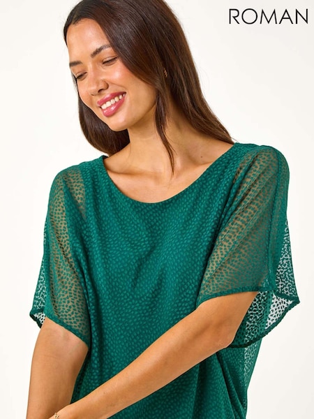 Roman Green Animal Print Burnout Mesh Top (AN2464) | $86
