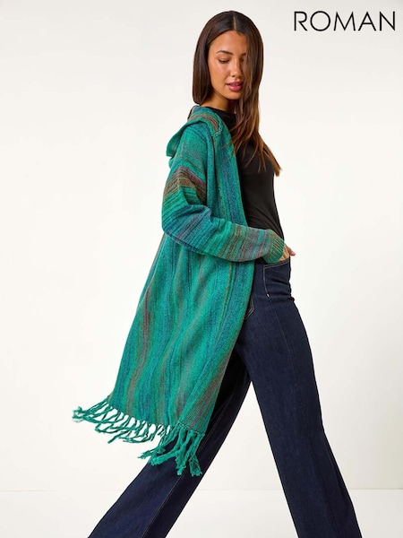 Roman Green Textured A-Line Stretch hooded knit cardigan (AN2469) | €53