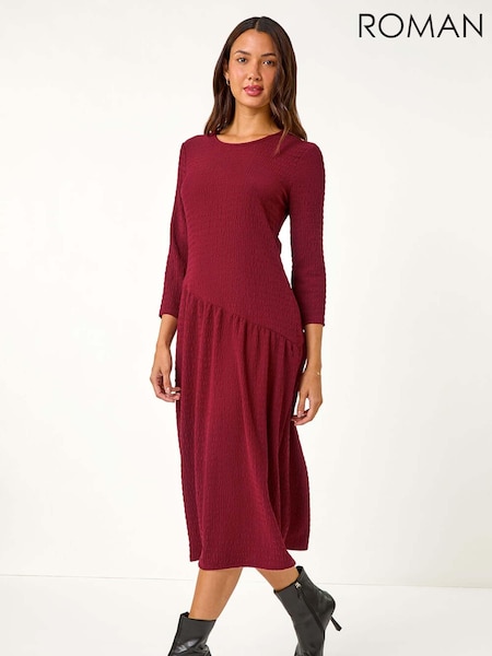 Roman Red Textured A-Line Stretch Midi Dress (AN2477) | €53