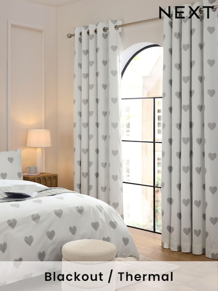 Heart Print 100% Cotton Eyelet Curtains (AN2488) | € 63 - € 139