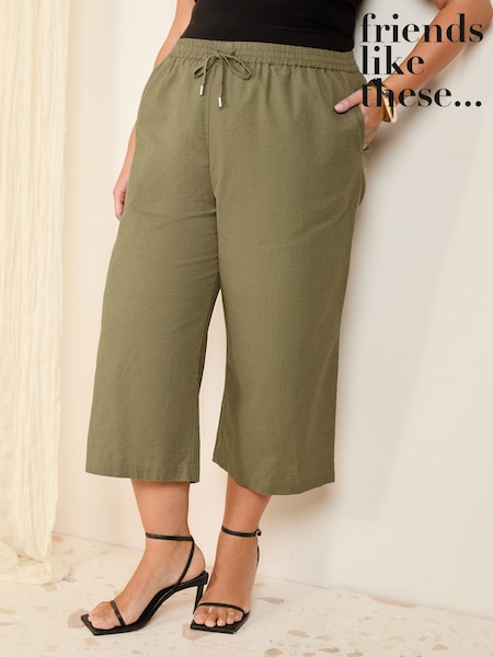 Verde kaki - Prieteni ca aceste pantaloni pantaloni din amestec de in (AN2501) | 194 LEI