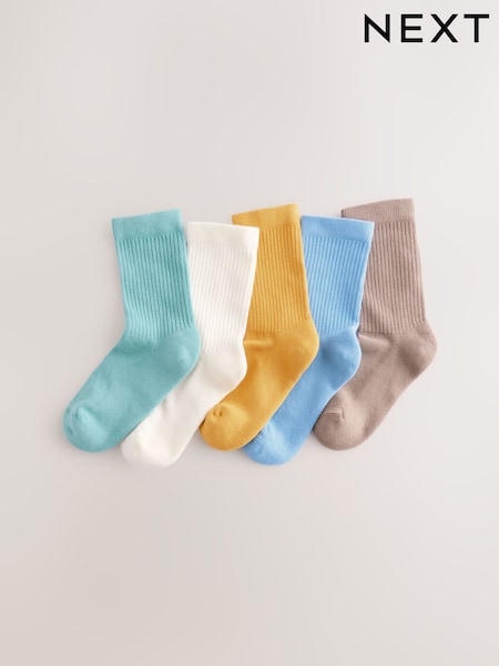 Mykistetty Sininen/Ecru/Ochre - Ribbed Socks 5 Pack (AN2527) | €11 - €14