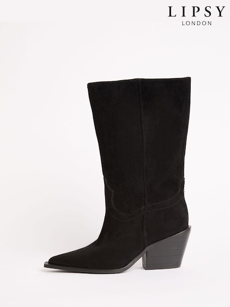 Lipsy Black Clean Midwestern Faux Suede Boots (AN2528) | €91