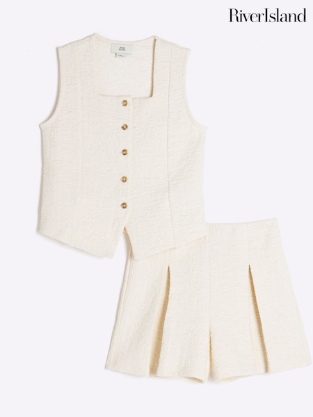 River Island Cream Girls Cream Textured 100% Cotton Waistcoat Set (AN2606) | 129 QAR