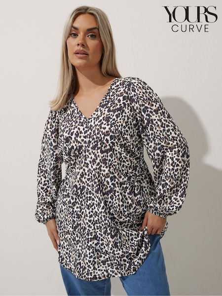 Yours Curve Leopard Print Limited Shirred Waist Detail Top (AN2623) | ‏156‏₪