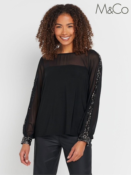 M&Co Sequin Sleeve Detail Blouse (AN2663) | 137 LEI