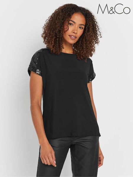 M&Co Black Sequin Shoulder Blouse (AN2664) | €21
