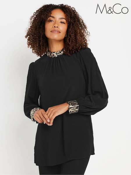 M&Co Black Sequin Collar & Cuff Blouse (AN2666) | € 25
