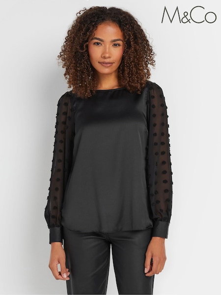 M&Co Black Dobby Sleeve Blouse (AN2673) | €47