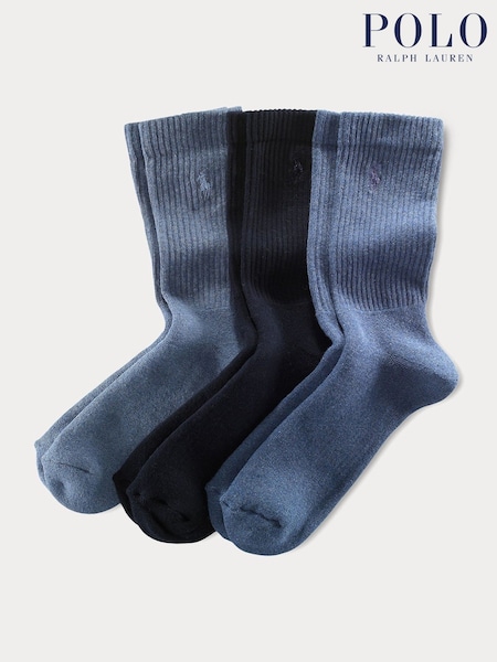 Polo Ralph Lauren Blue Pony Logo Ribbed Crew Socks 3 Pack (AN2886) | €40