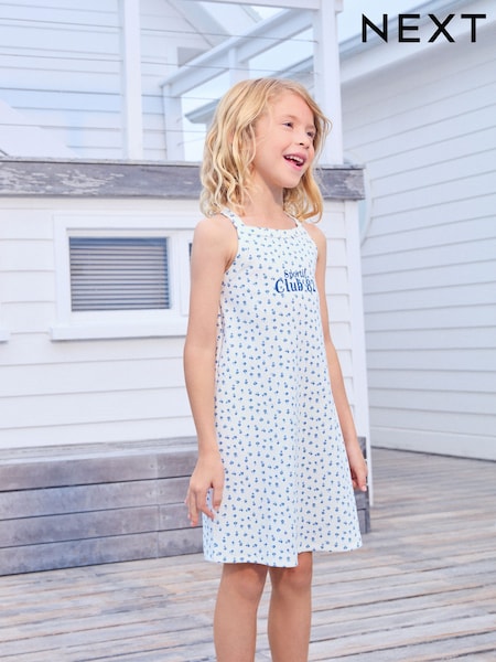 Ecru Ditsy - Rib Racer Sommer Kjole (3-16år) (AN2903) | kr150 - kr234