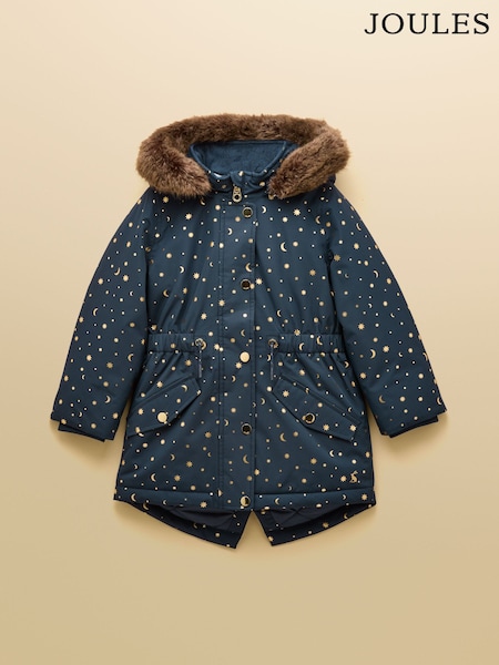 Joules Girls' Alix Navy Blue Waterproof Parka Coat (AN2914) | 317 QAR - 341 QAR