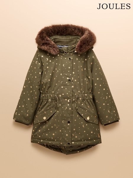 Joules Girls' Alix Khaki Green Waterproof Parka Coat (AN2915) | R$ 630 - R$ 680
