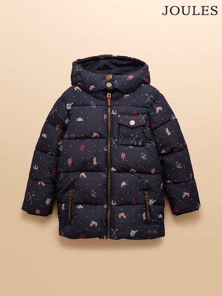 Joules Girls' Emmeline Navy Horse Showerproof Padded Coat (AN2916) | R$ 545 - R$ 640