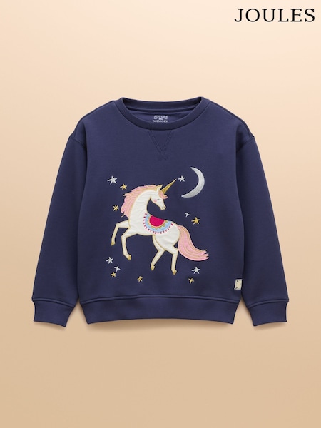 Joules Girls' Mackenzie Navy Horse Embroidered Artwork Sweatshirt With Faux Faur Lining (AN2923) | AZN 60 - AZN 68