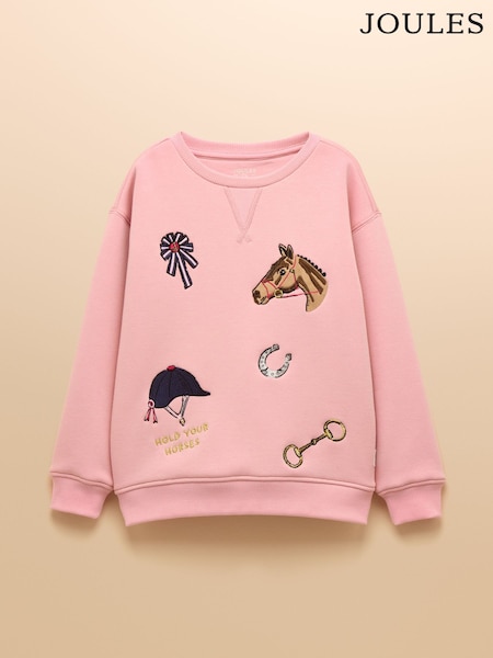 وردي بتصميم خيول - Joules Girls' Mackenzie Embroidered Artwork Sweatshirt With Faux Faur Lining (AN2926) | ‏140 د.إ.‏ - ‏ 157‏ د.إ.