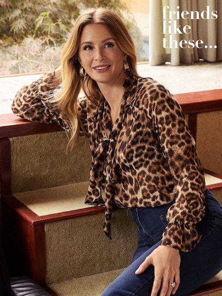 Friends Like These Leopard Print Tie Neck Chiffon Blouse (AN2978) | ‏191‏₪