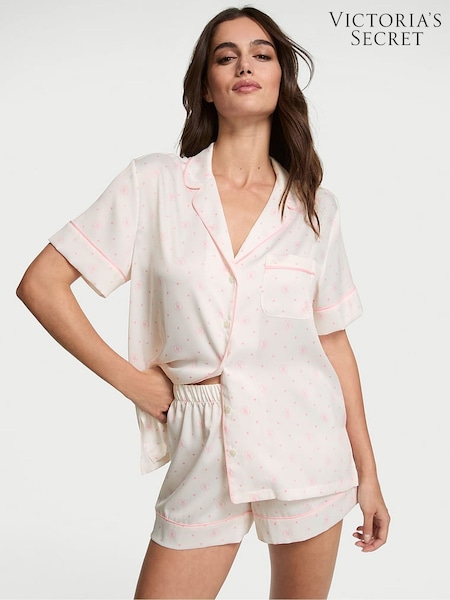 Victoria's Secret White Lockup Dot Satin Short Pyjama Set (AN3021) | €75