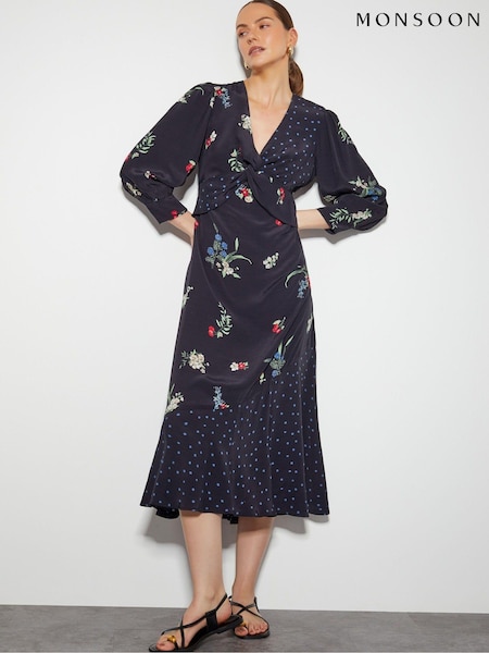 Monsoon Black Tina Twist Front Midi Dress (AN3036) | €65