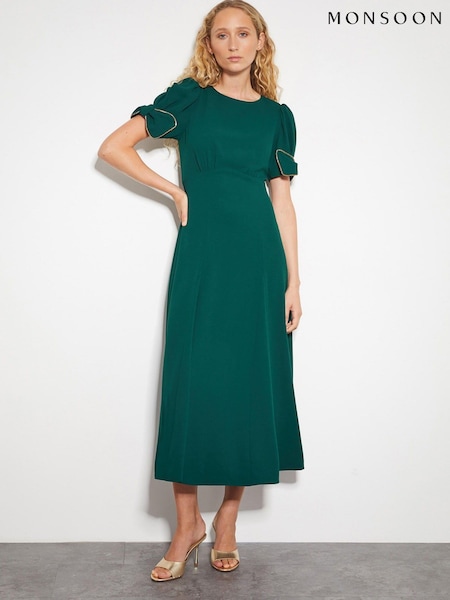 Monsoon Green Belle Bow Sleeves Midi Dress (AN3041) | €165