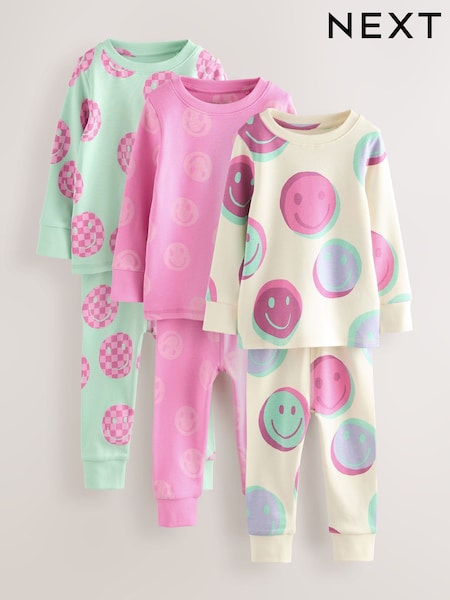 Pink/Green Smile Snuggle Pyjamas 3 pack (9mths-12yrs) (AN3049) | AED117 - AED157